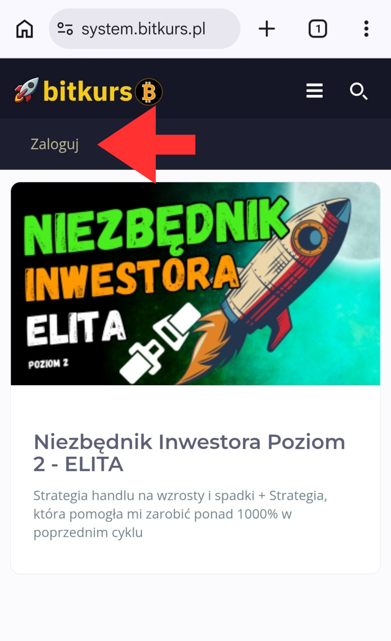 Strona główna bitkurs.pl z przyciskiem Zaloguj