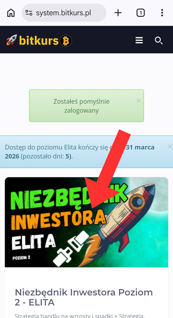 Strona główna bitkurs.pl z przyciskiem Zaloguj