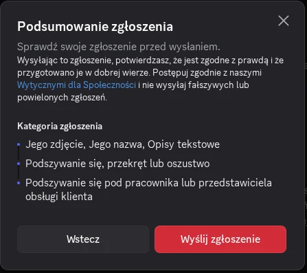 Krok 7 — podsumowanie zgłoszenia z czerwonym przyciskiem Wyślij zgłoszenie